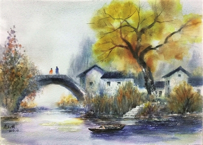 第12版: 诗情画意    |  水彩画《江南小镇》        4